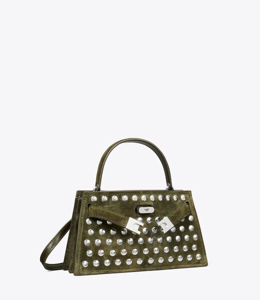 tory burch mini lee radziwill studded suede top handle bag