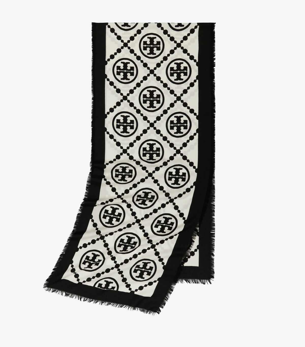 tory burch t monogram bordered oblong scarf