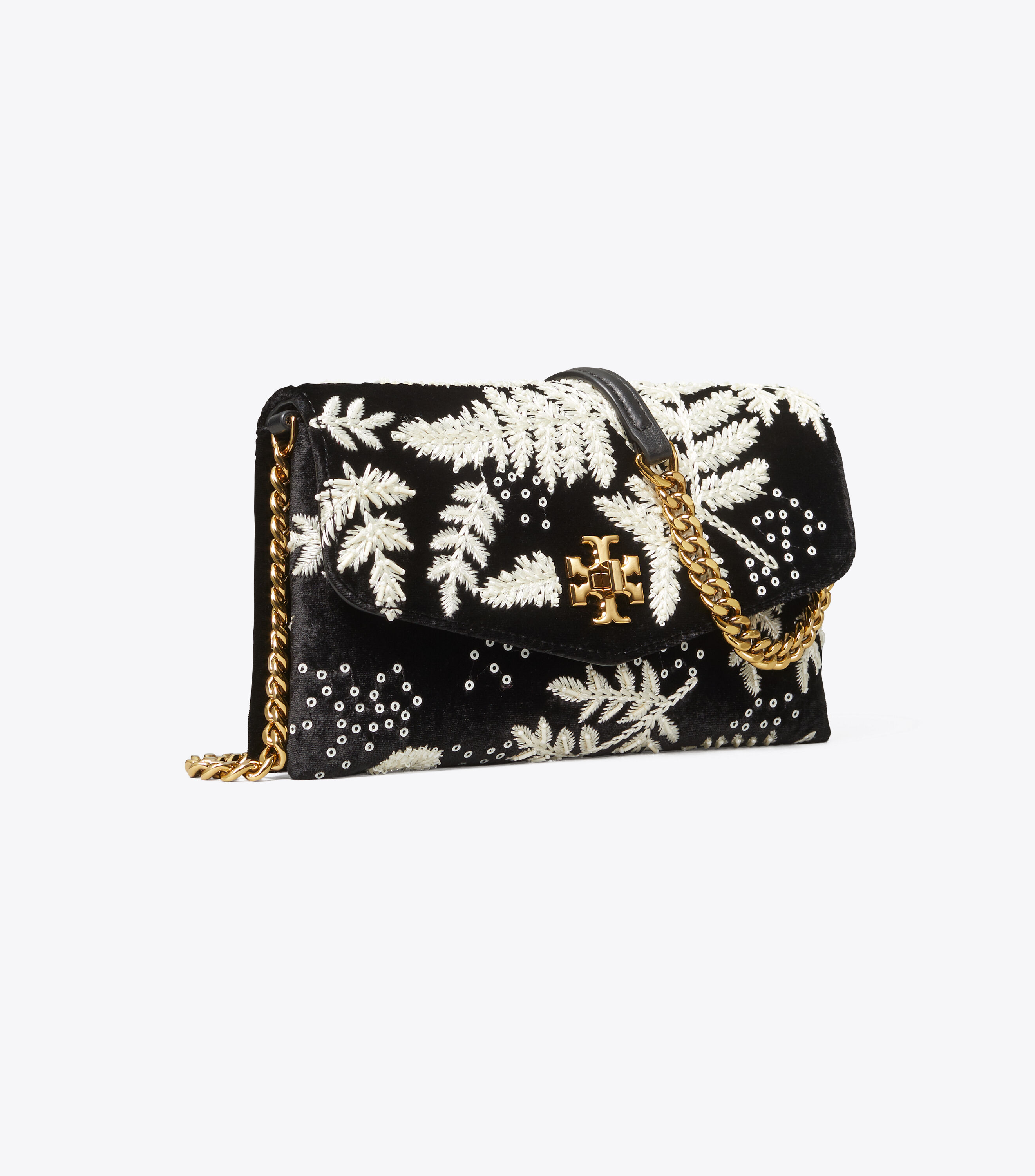 Kira embroidered cheap velvet chain wallet
