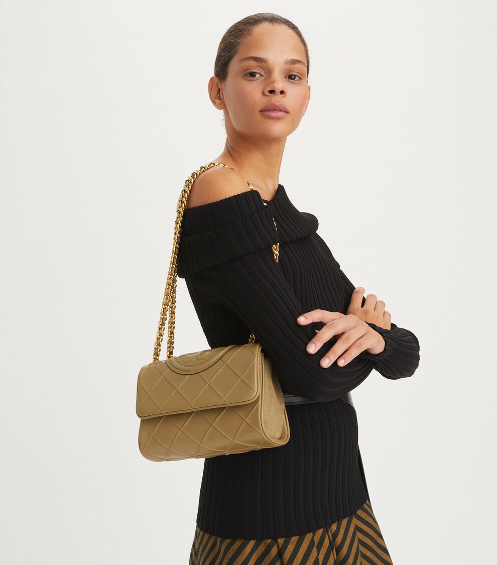 Small Fleming Soft Convertible Shoulder Bag, Pebblestone Tory