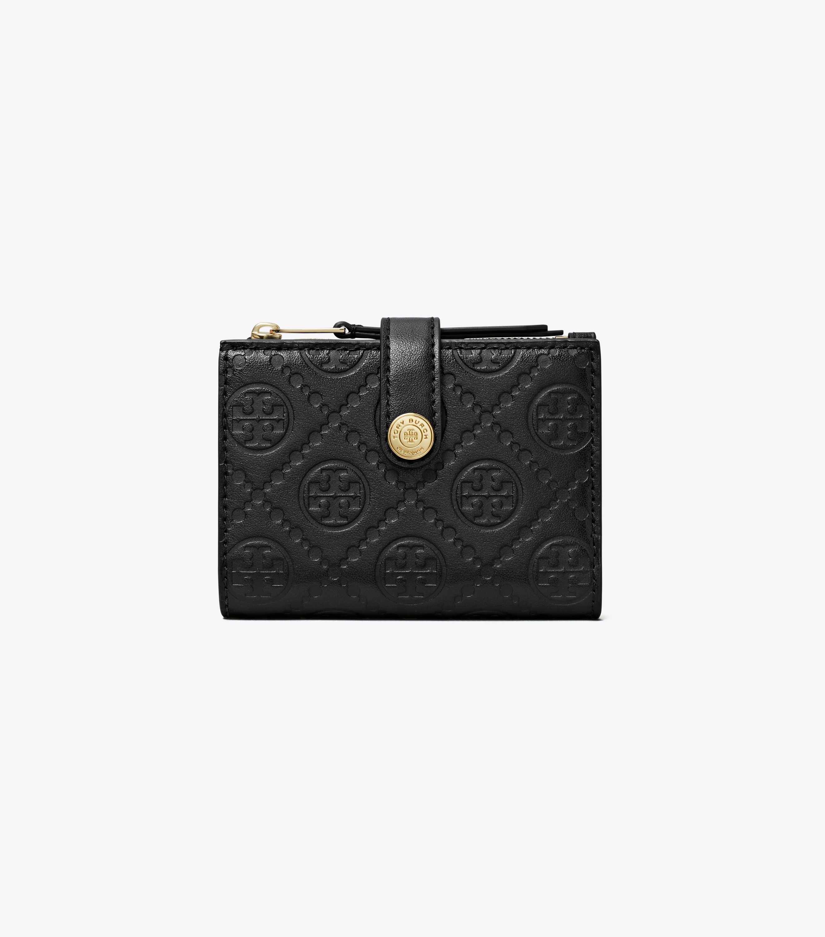 T Monogram Leather Bi-Fold Wallet, Black | Tory Burch KSA