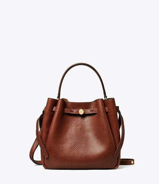 tory burch romy snake embossed bucket bag