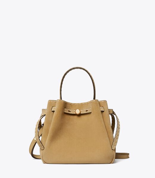 tory burch romy suede pick stitch bucket bag