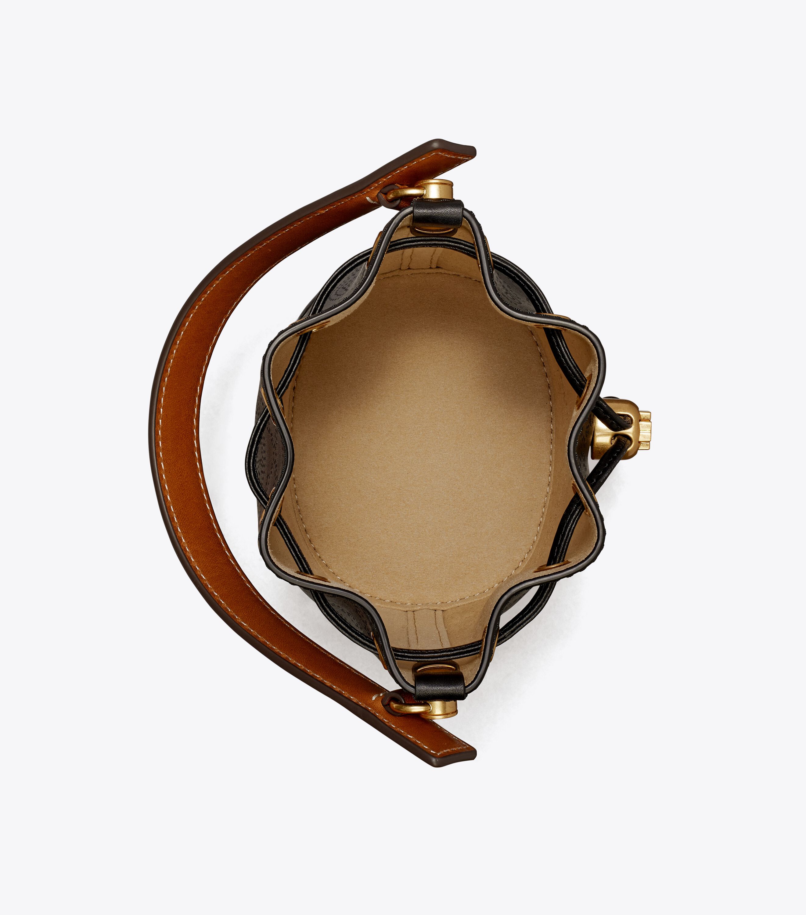 Mini T Monogram Perforated Leather Bucket Bag, Black | Tory Burch KSA