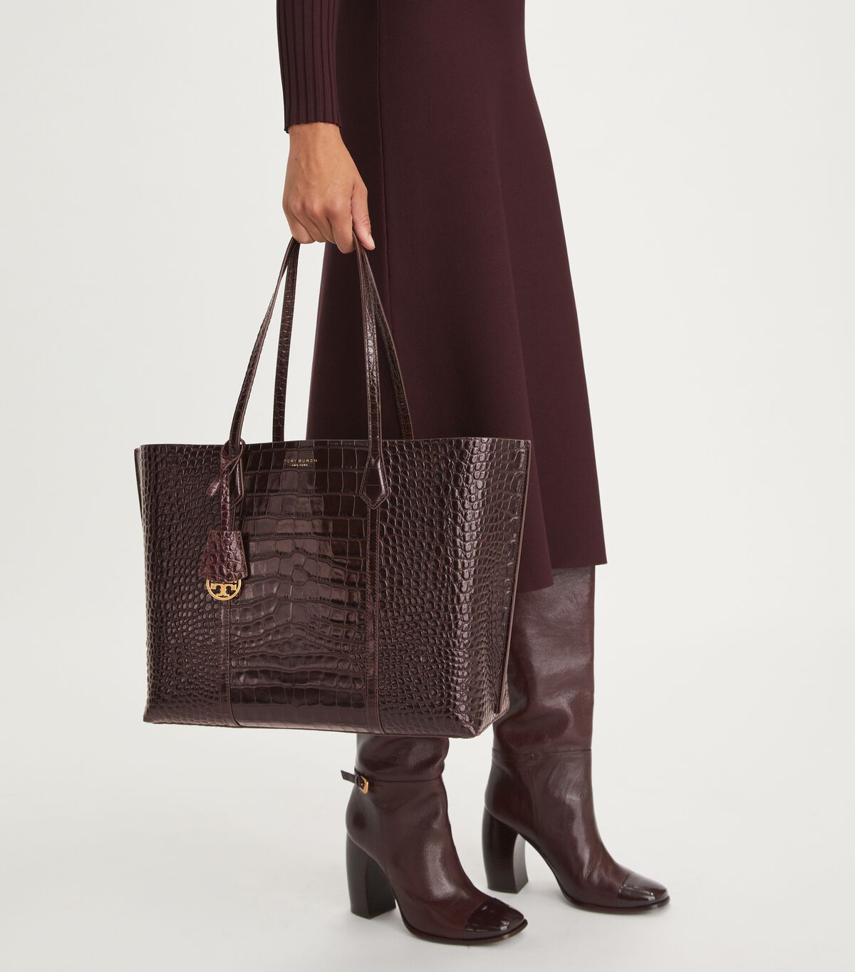 tory burch perry embossed triple compartment tote