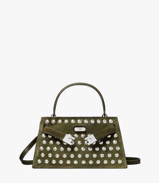 tory burch mini lee radziwill studded suede top handle bag