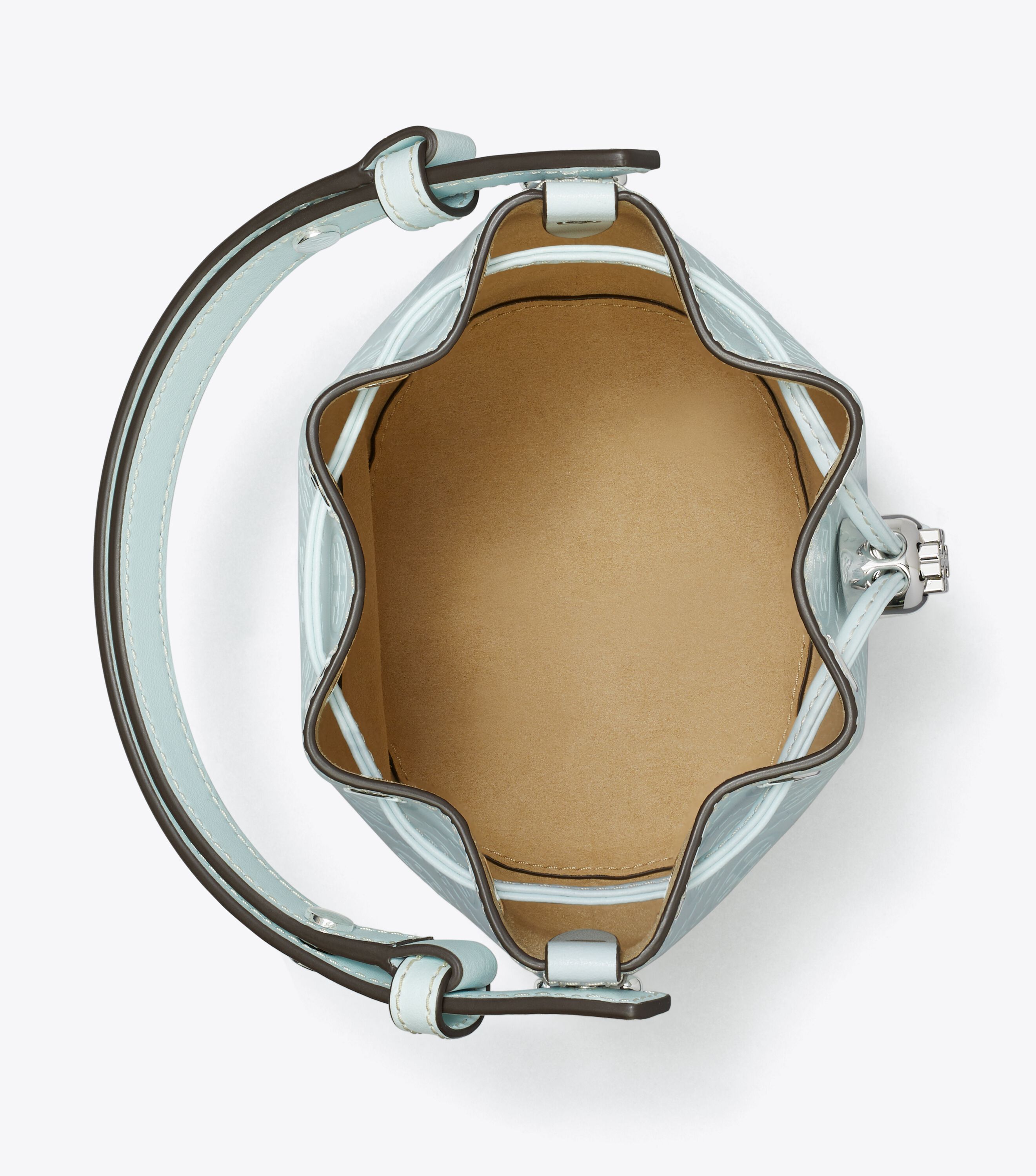 ハンドバッグ [Tory Burch] T Monogram Leather Mini Bucket Bag - ICE BLUE T Monogram Leather Mini Bucket Bag, Ice Blue | Tory Burch KSA