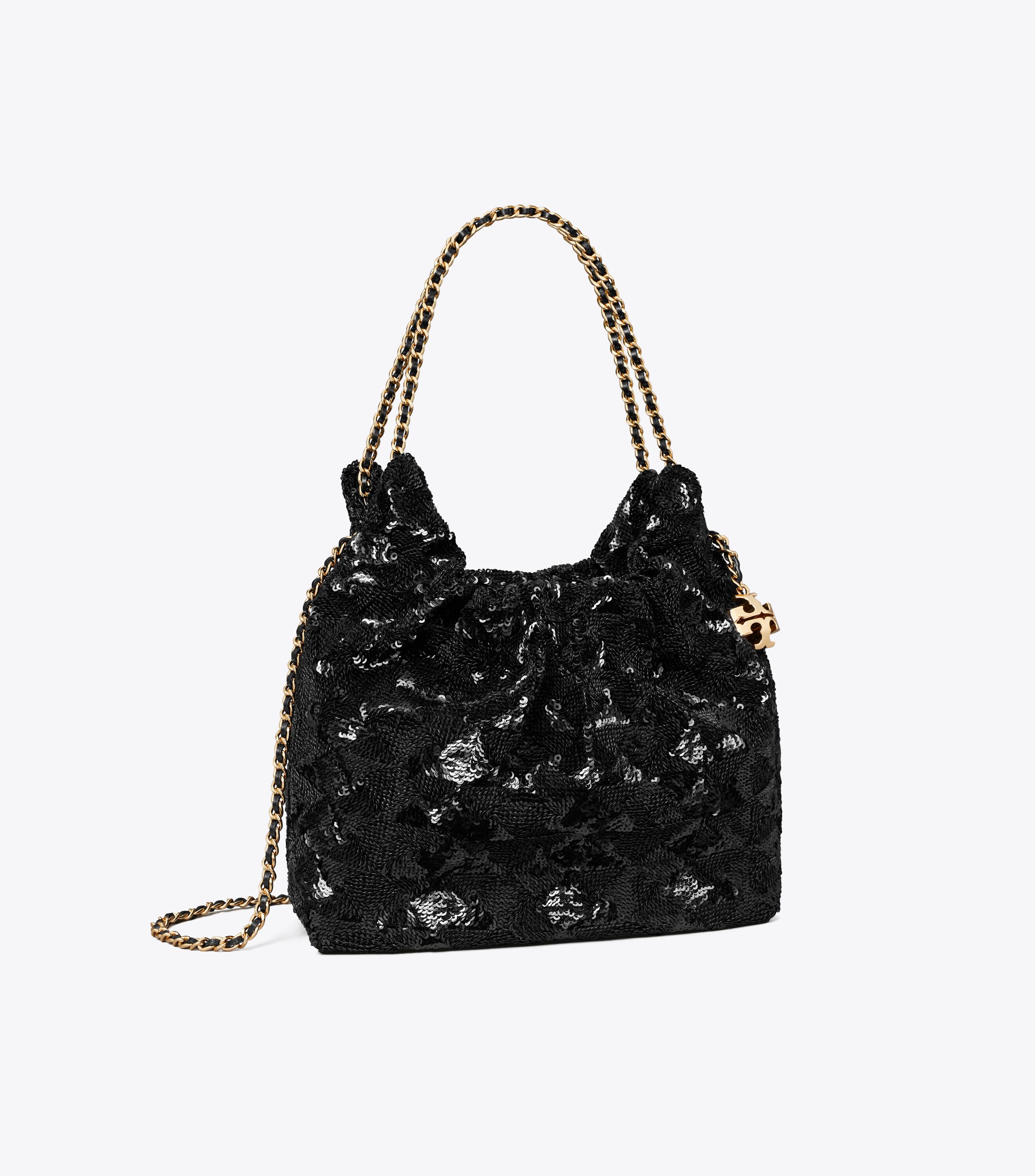 Mini Fleming Sequin Hobo Bag, Black | Tory Burch KSA