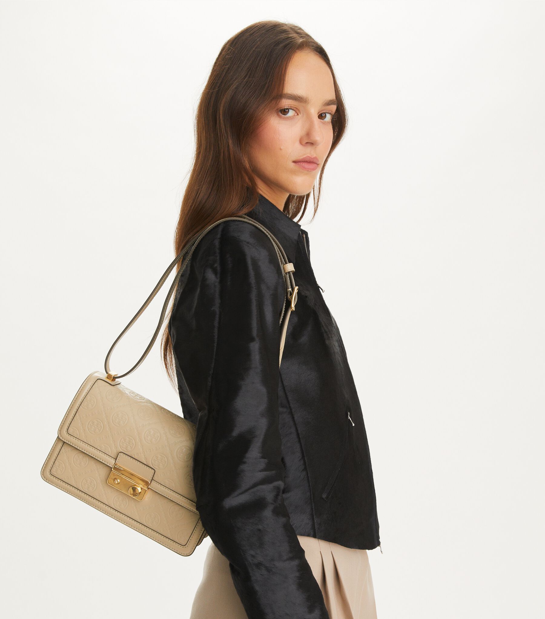 T Monogram Leather Shoulder Bag, Fresh Clay Tory Burch KSA