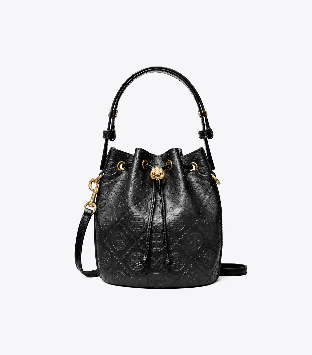 tory burch t monogram leather mini bucket bag