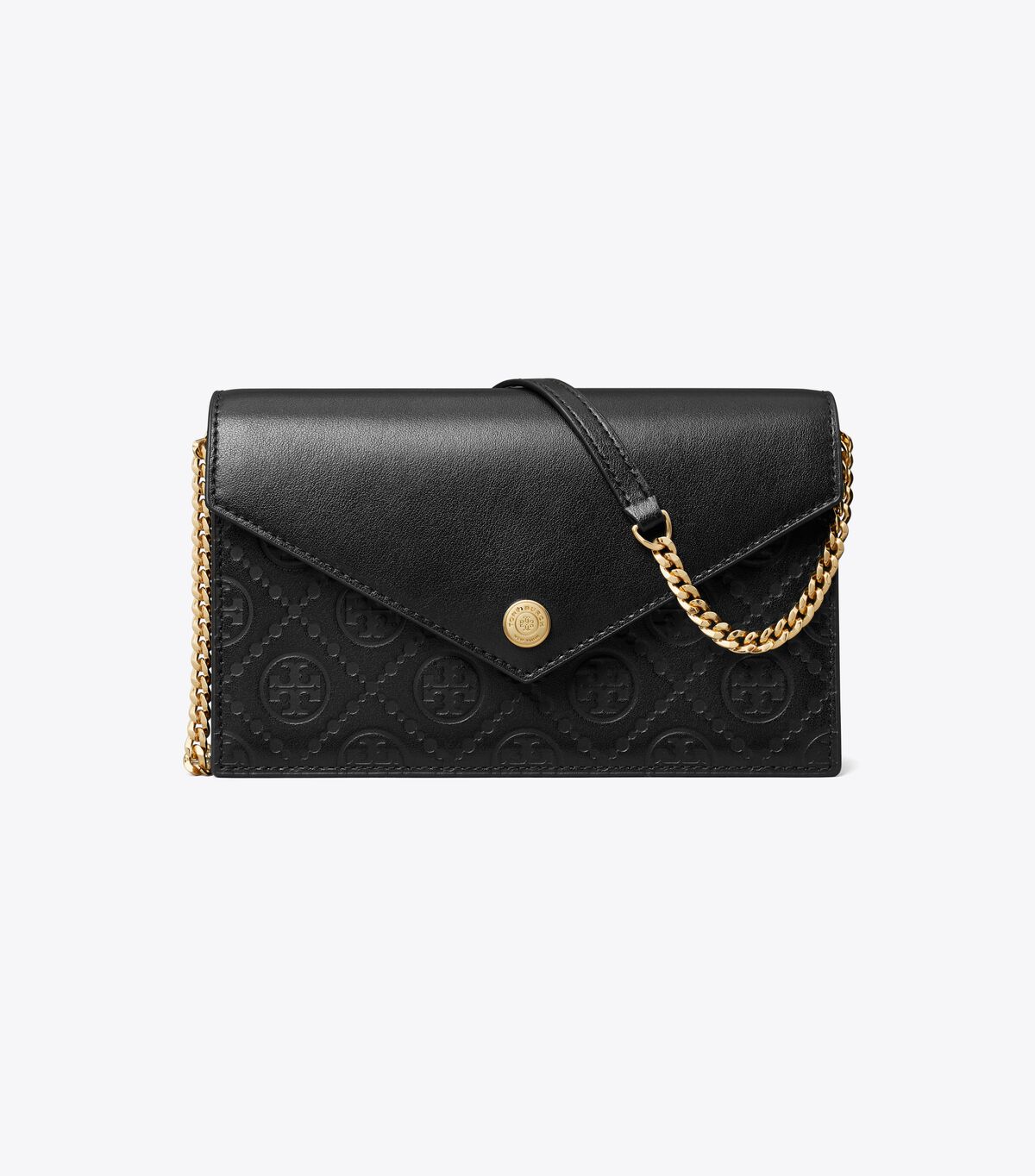 tory burch t monogram leather envelope chain wallet