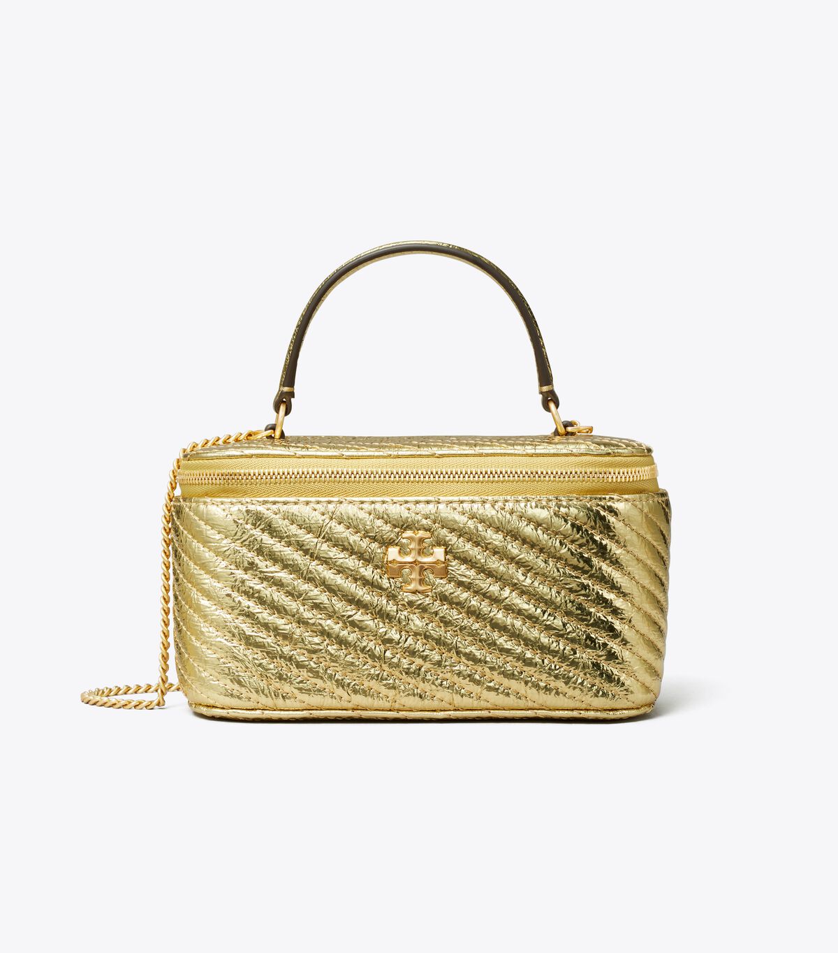 tory burch kira metallic moto quilt vanity case