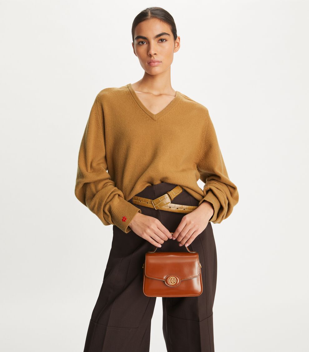 Small Robinson Spazzolato Top-Handle Bag, Dark Sienna Tory Burch KSA