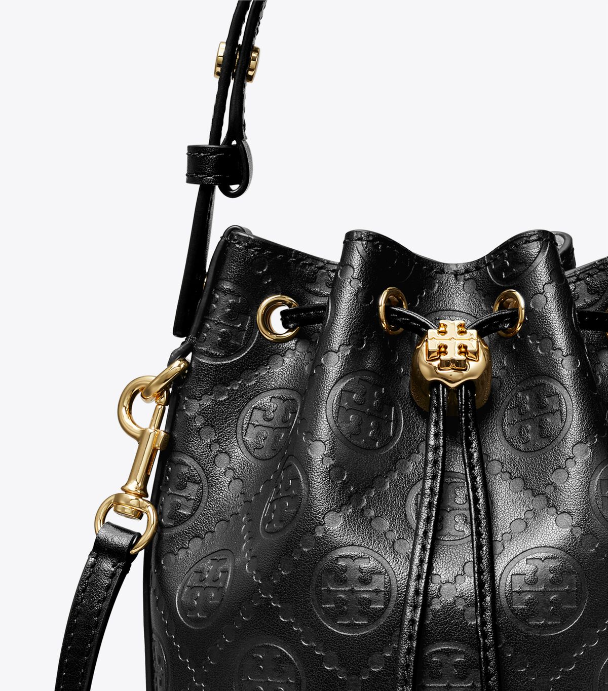 tory burch t monogram leather mini bucket bag
