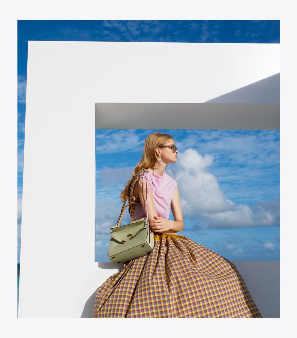 Veronica Plaid Ruched Top, Mallow Pink Tory Burch KSA