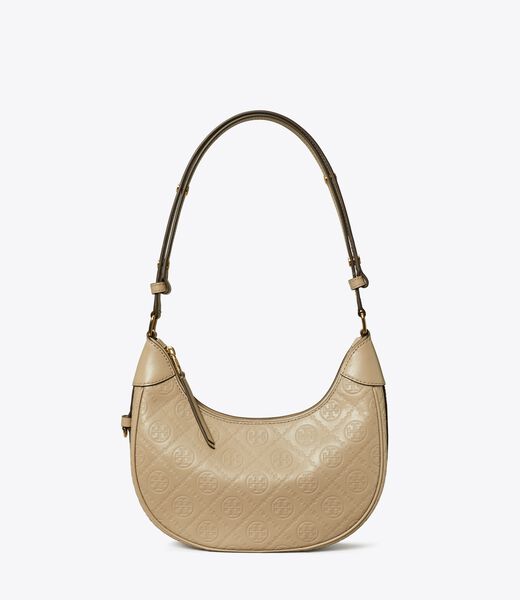 tory burch حقيبة تي مونوغرام هلالية جلدية