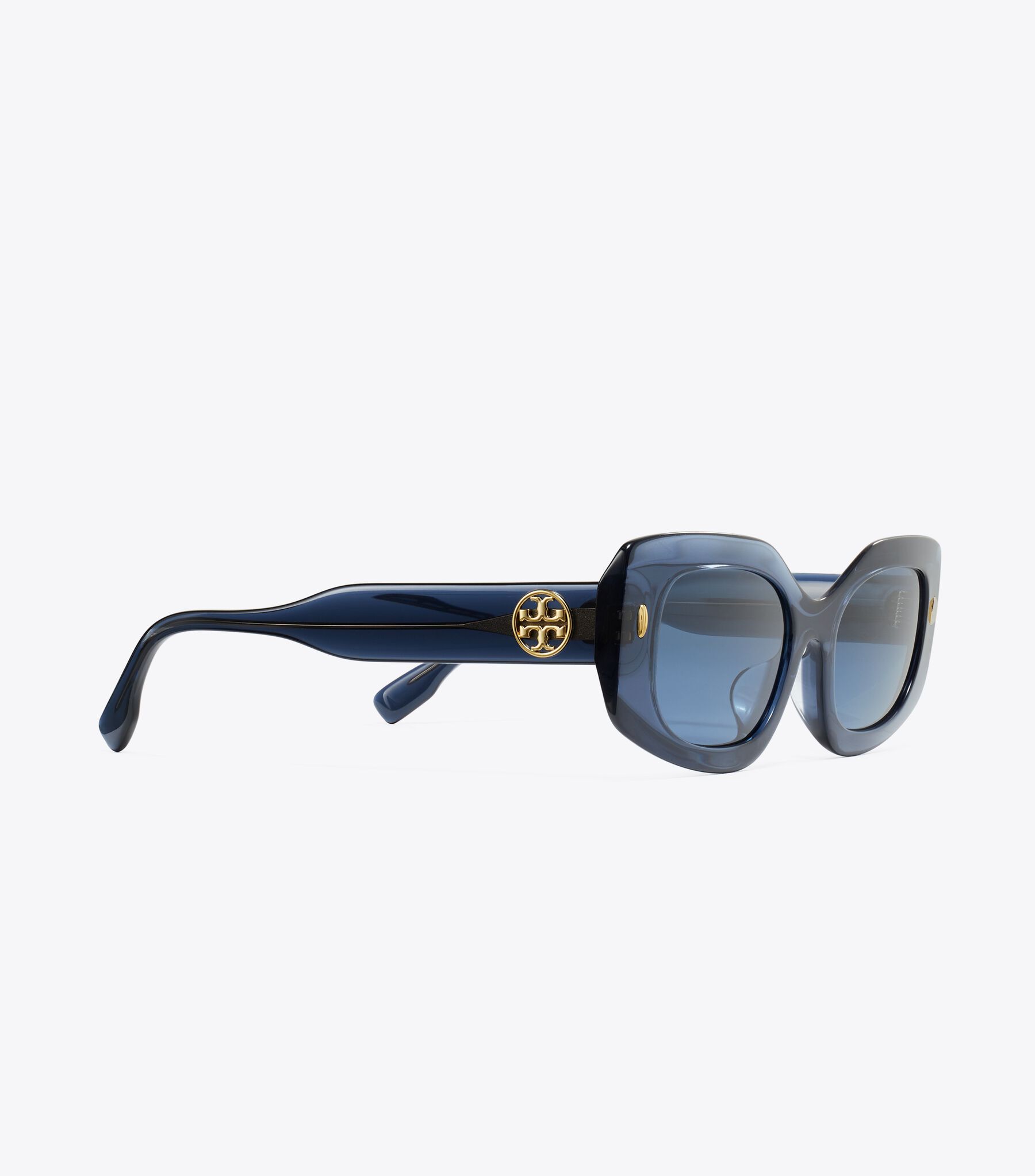 Miller Pushed Rectangle Sunglasses, Transparent Navy/Dark Blue