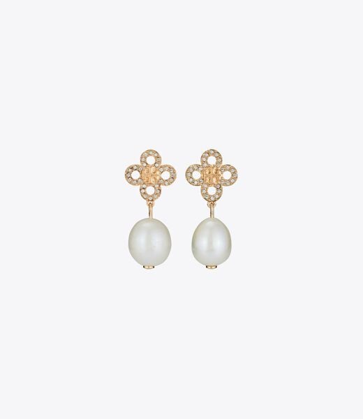 tory burch kira clover pearl drop earring