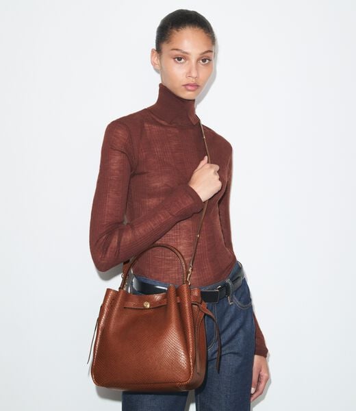 tory burch romy snake embossed bucket bag