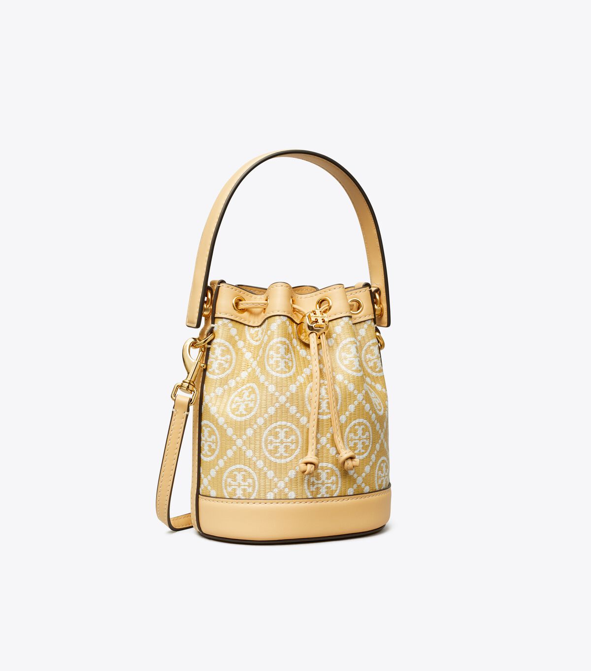 tory burch t monogram raffia mini bucket bag