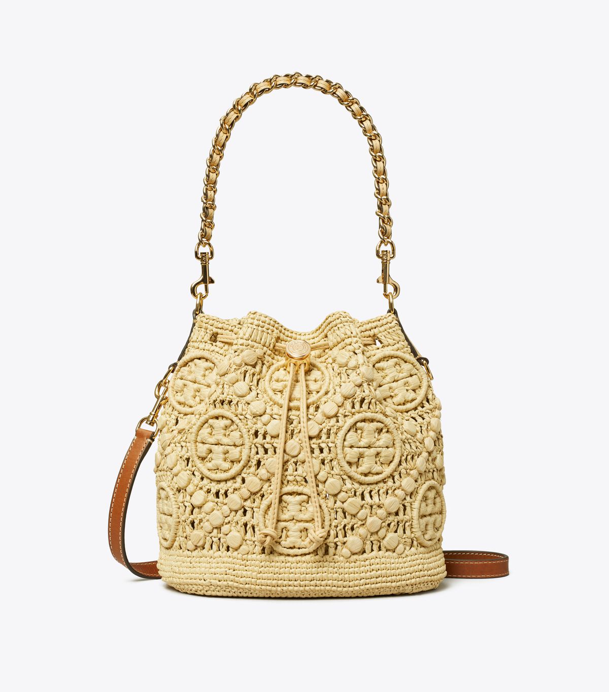 tory burch t monogram raffia bucket bag