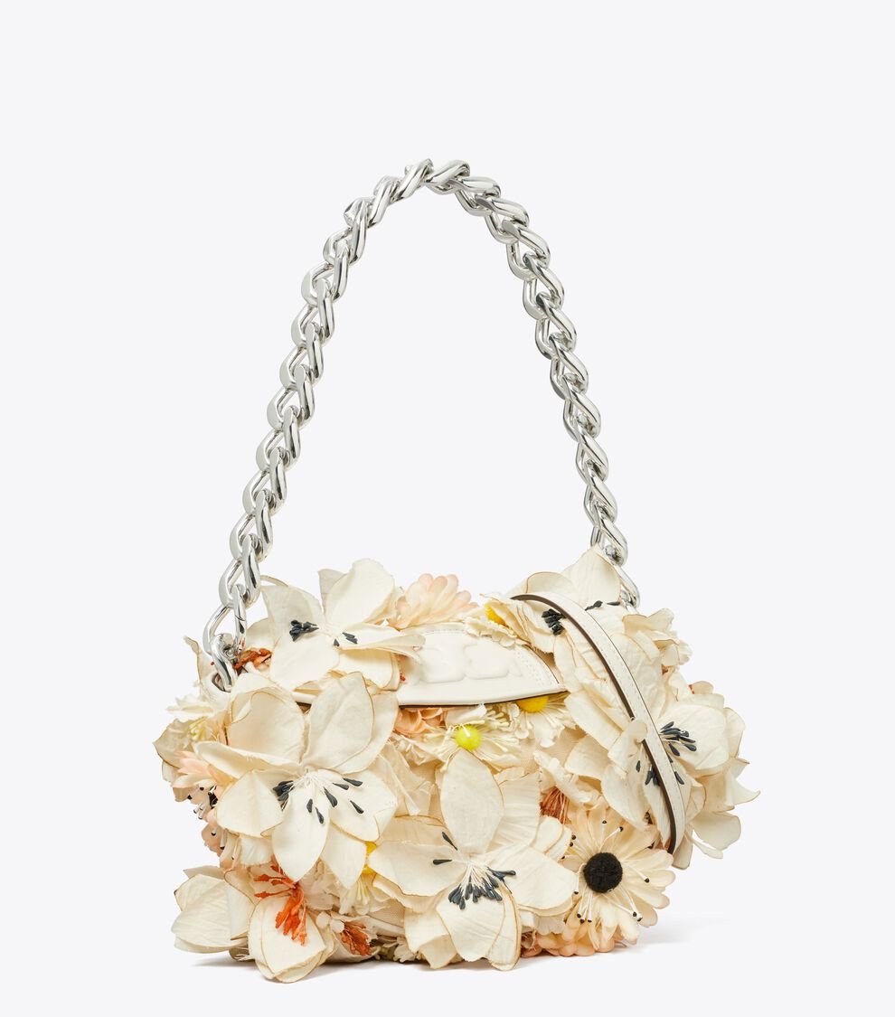 Mini Fleming Soft Floral Embellished Crescent Bag, Multi Tory