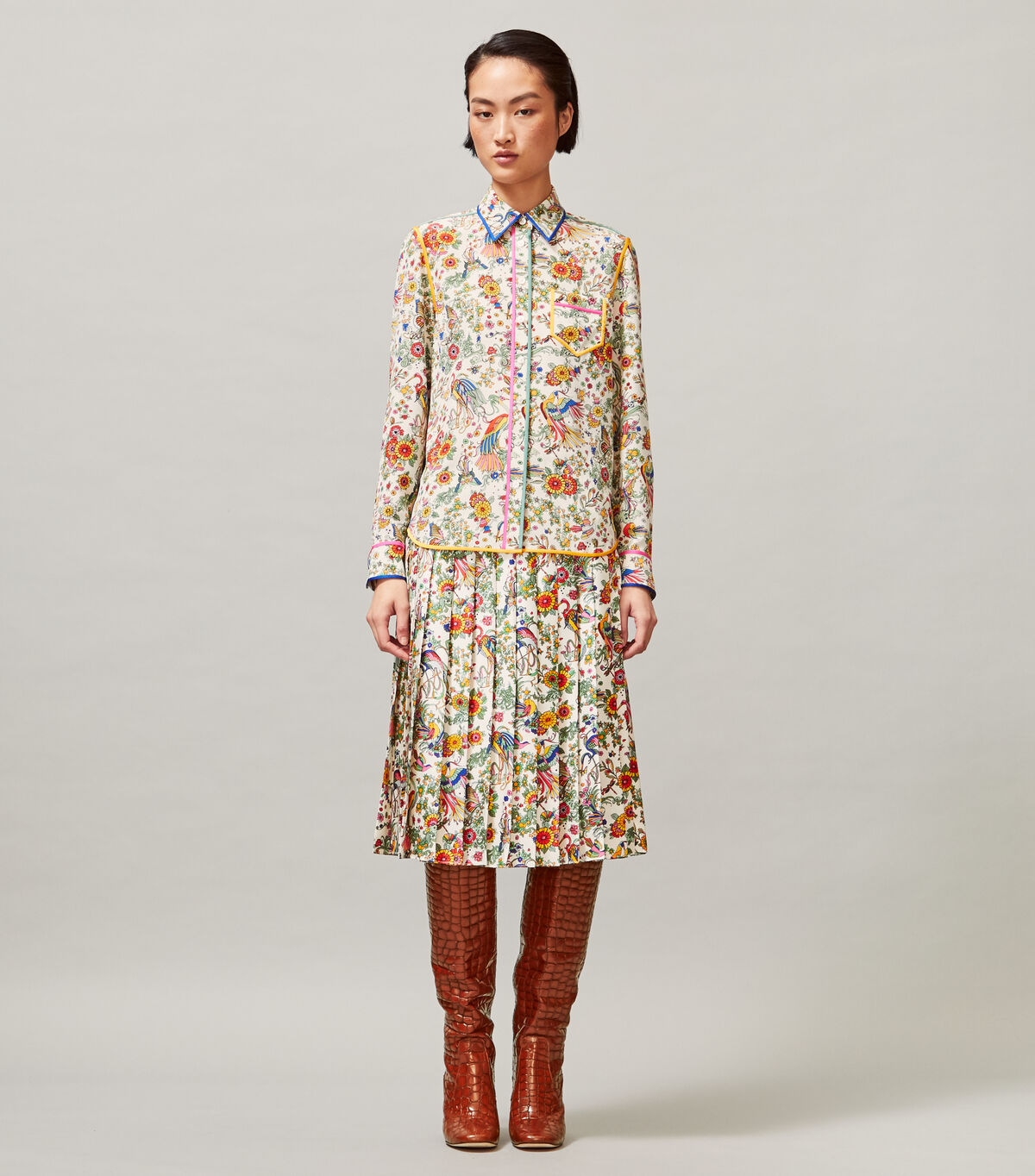 tory burch printed pleated skirt