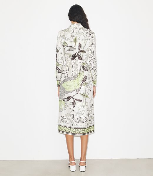 tory burch فستان قميص حريري مطبوع