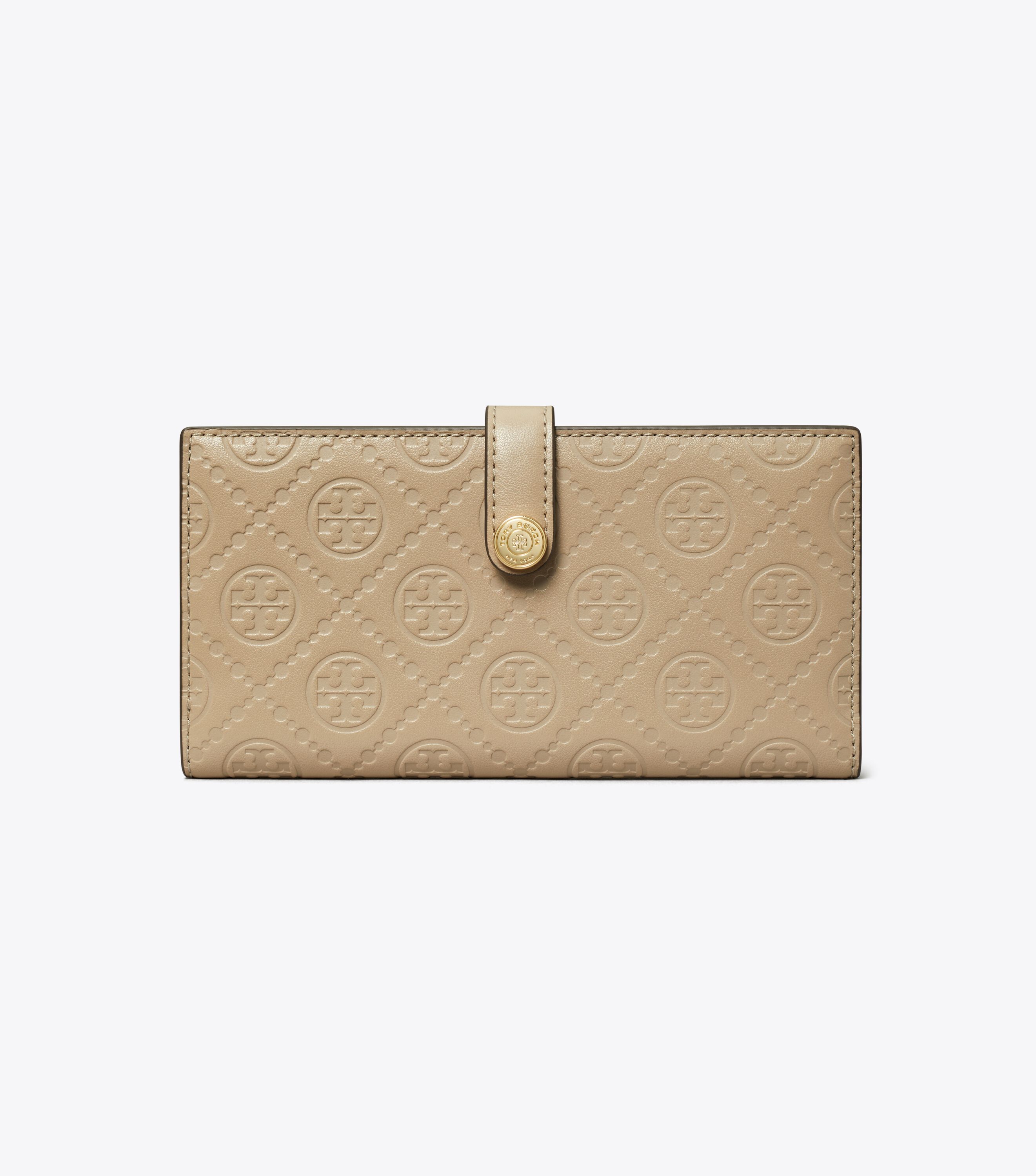 値下【新品】　Tory Burch 長財布　スリム　slim embossed T Monogram Leather Zip Slim Wallet, Fresh Clay | Tory Burch KSA