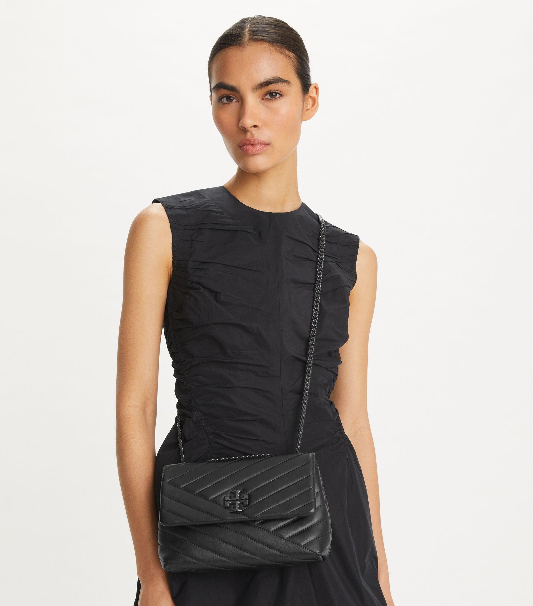 Small Kira Chevron Convertible Shoulder Bag Black Silver - Main Image