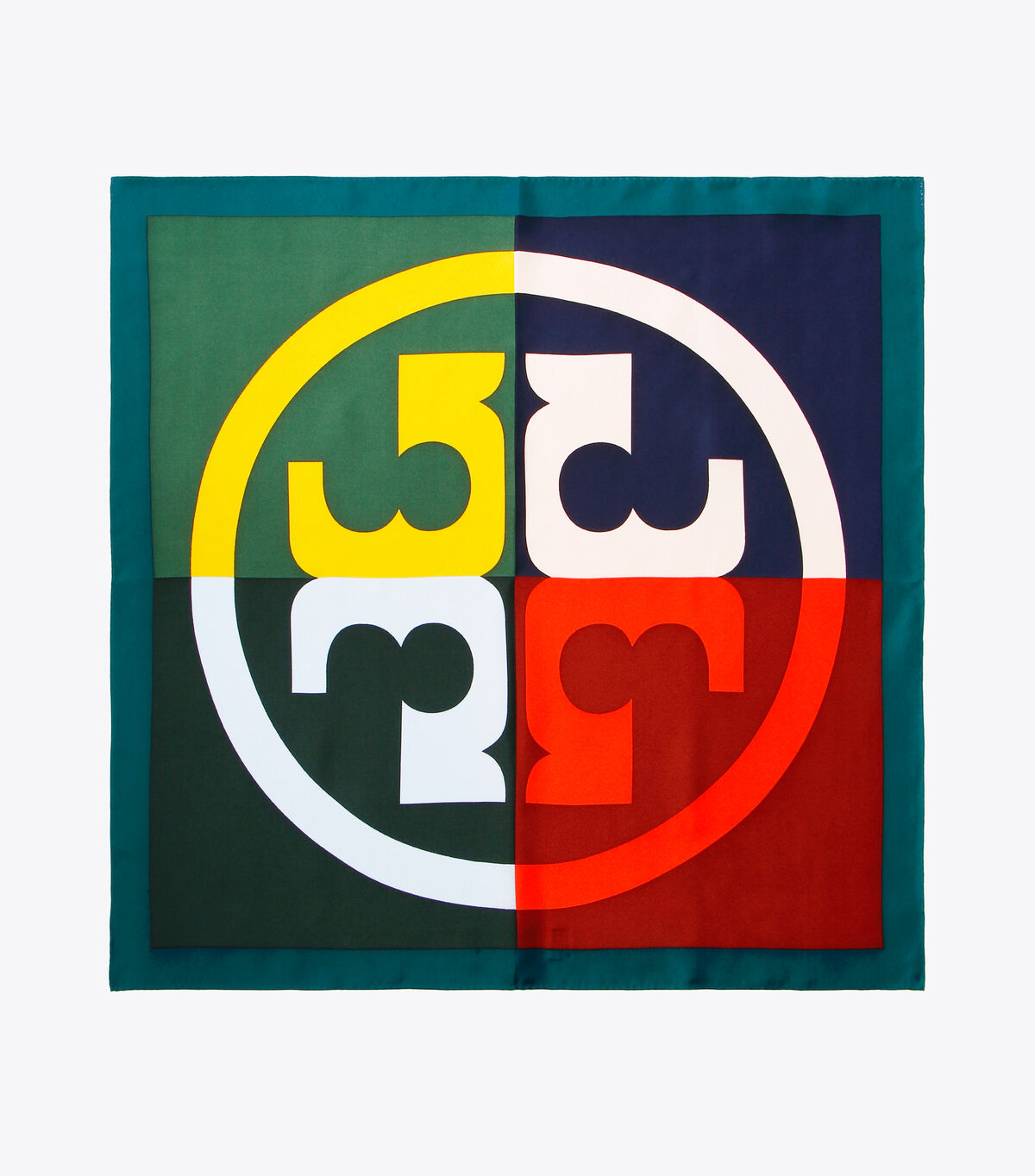 tory burch color block double t silk neckerchief