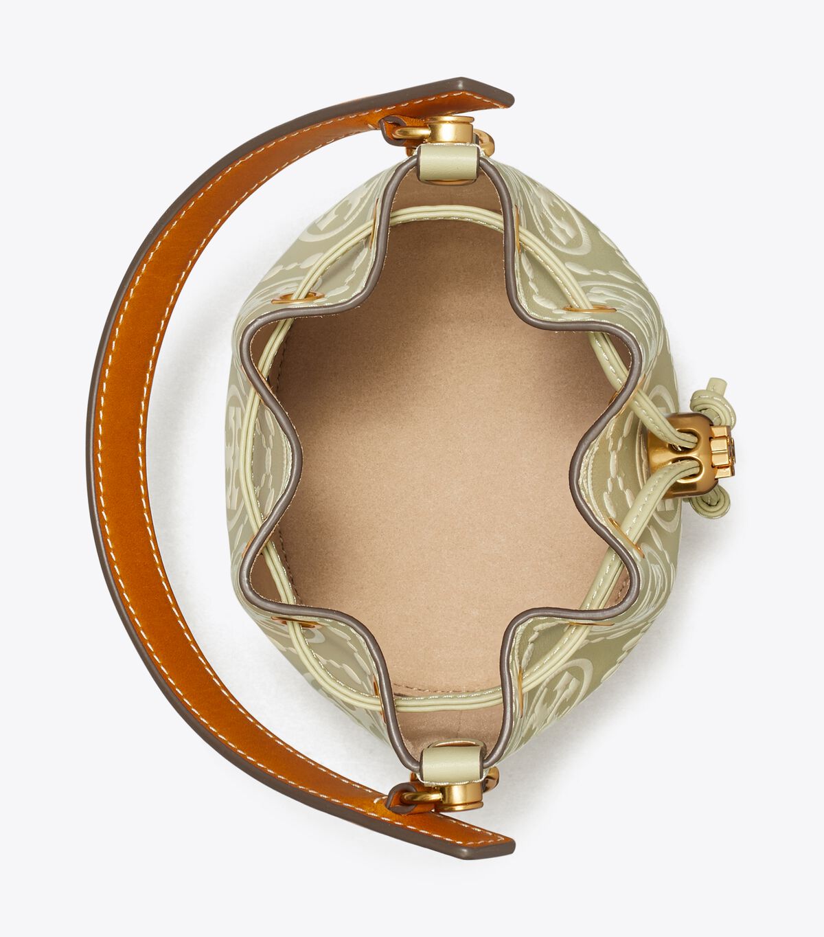 tory burch t monogram contrast embossed mini bucket bag