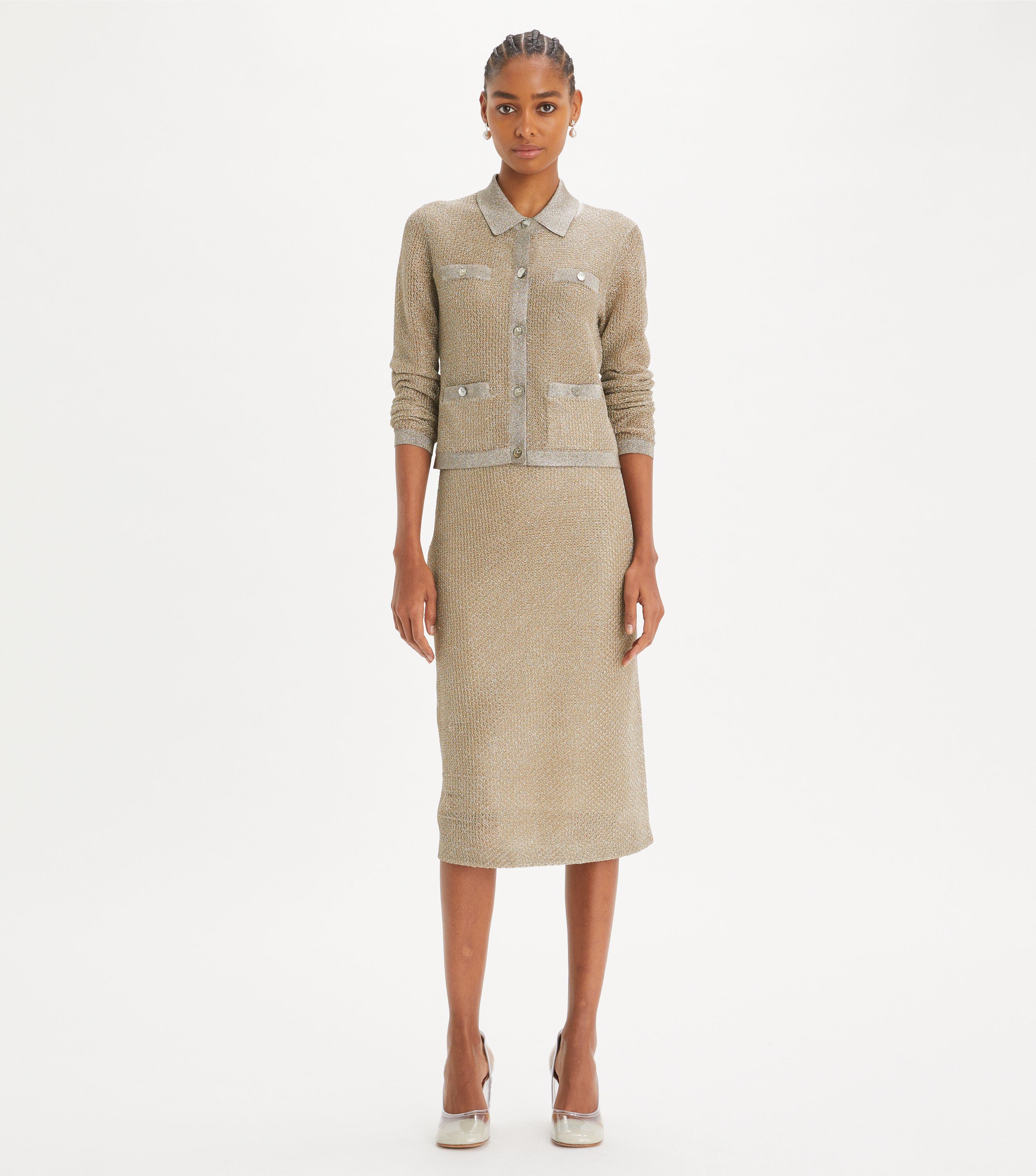 Kendra Mesh Cardigan, Starlight Titanium | Tory Burch KSA