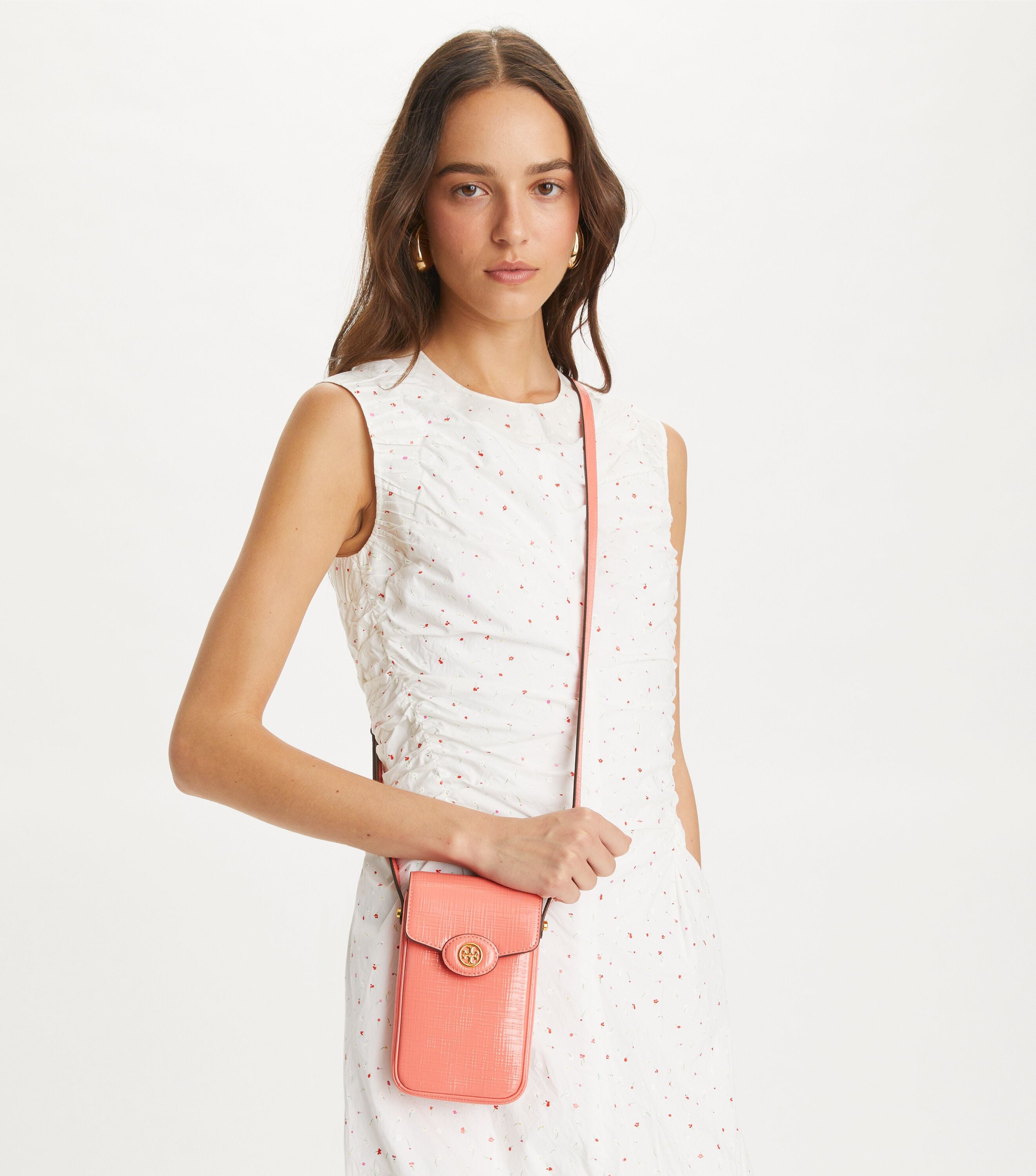 Robinson Crosshatched Phone Crossbody, Coral Crush | Tory Burch KSA