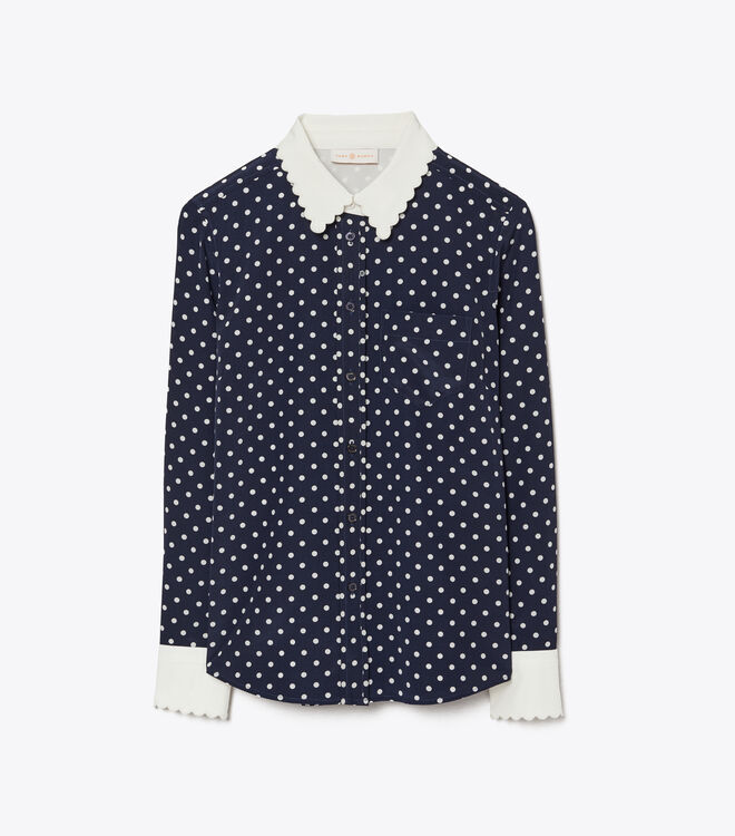 Scallop-Edged Silk Shirt
