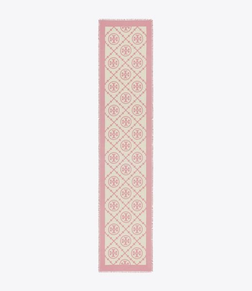 tory burch t monogram bordered oblong scarf