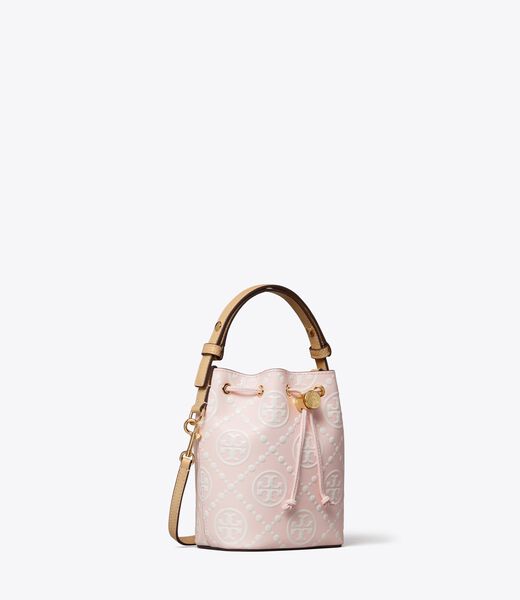 tory burch t monogram contrast embossed mini bucket bag