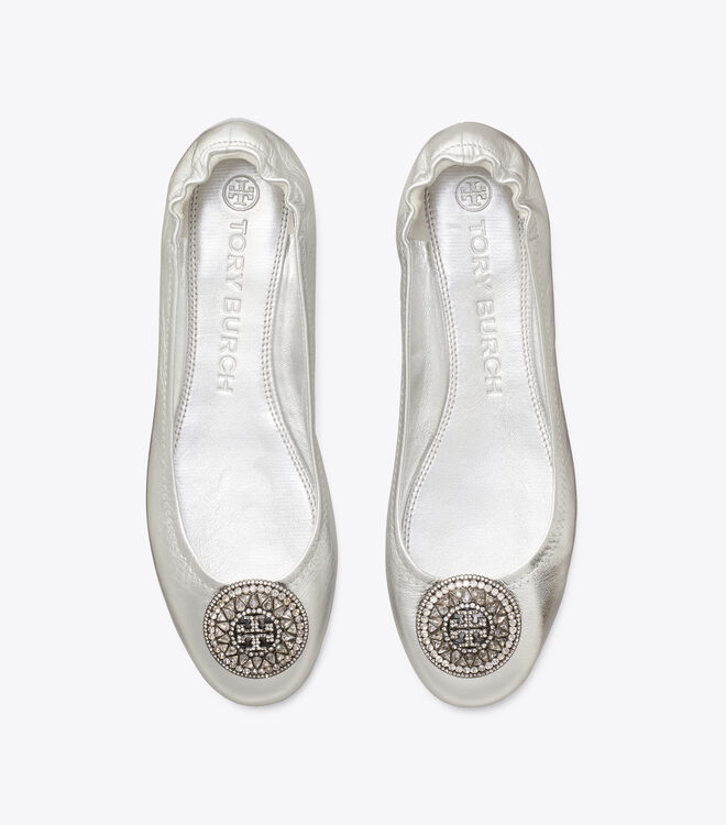 Crystal-Logo Metallic Ballet Flat | Shoes | Tory Burch