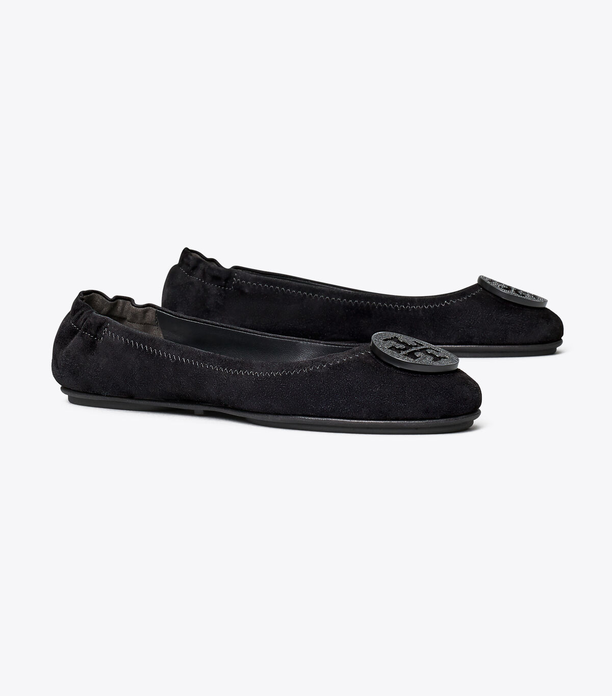 Minnie Embellished-Logo Travel Ballet Flat, Suede