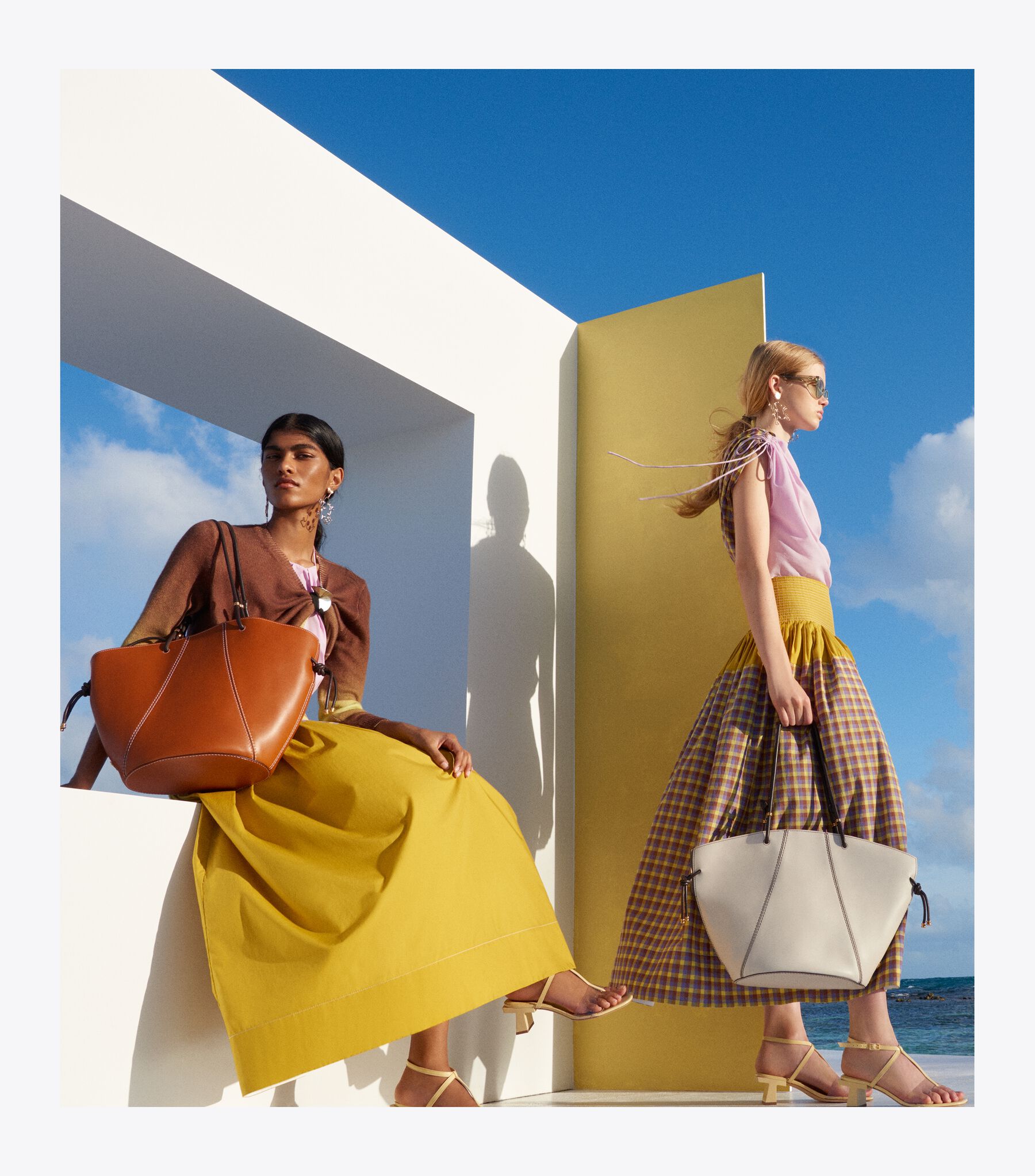 Veronica Plaid Colorblock Skirt, Lemon Lime | Tory Burch KSA