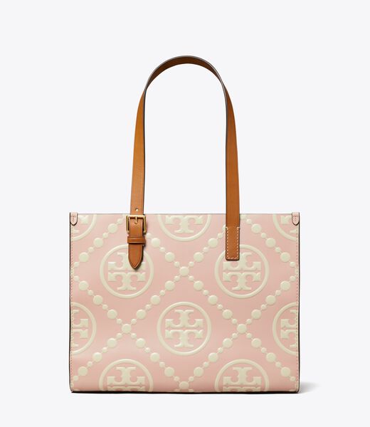 tory burch small t monogram contrast embossed tote