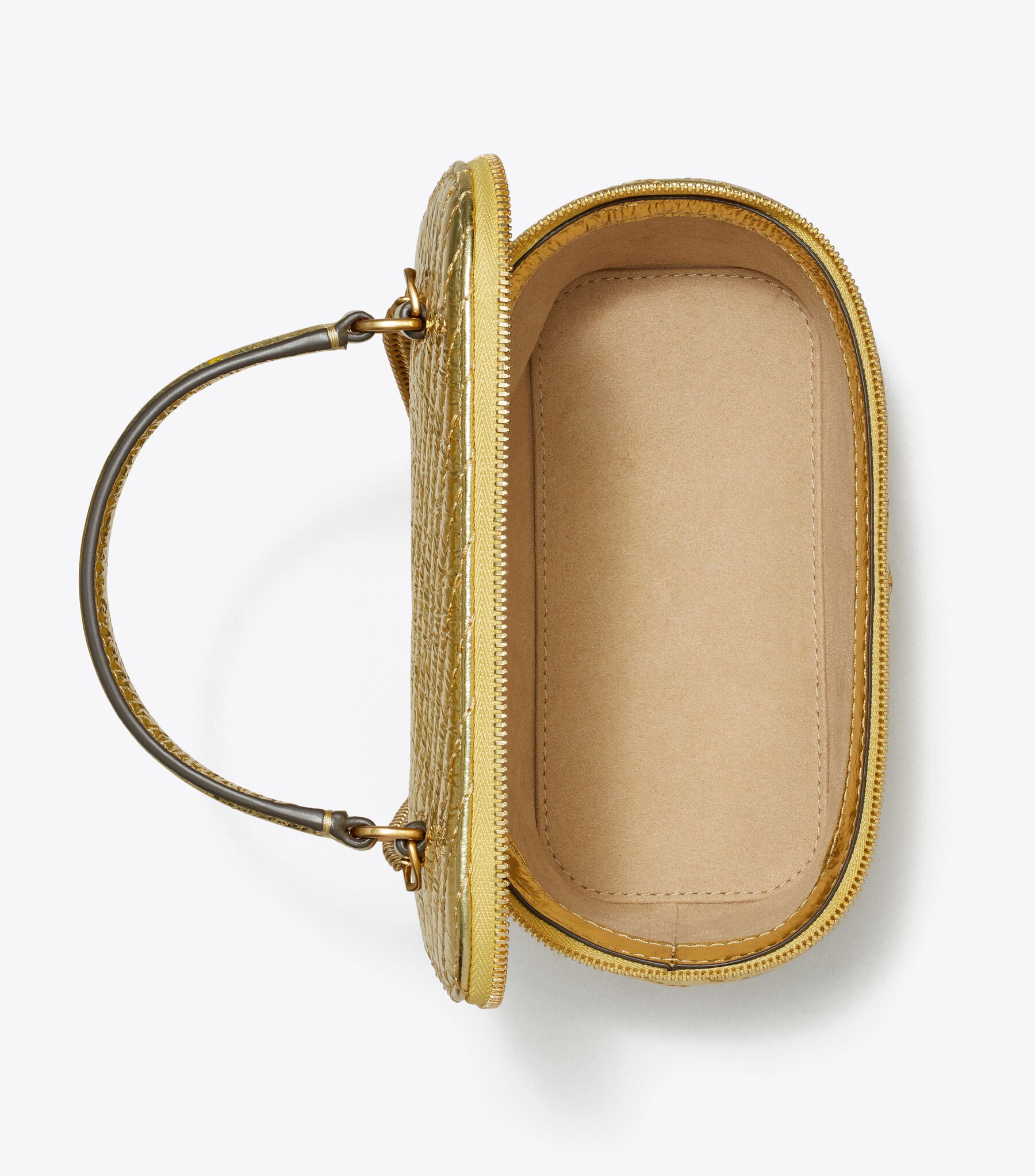 Kira Metallic Moto Quilt Vanity Case, Gold | Tory Burch KSA