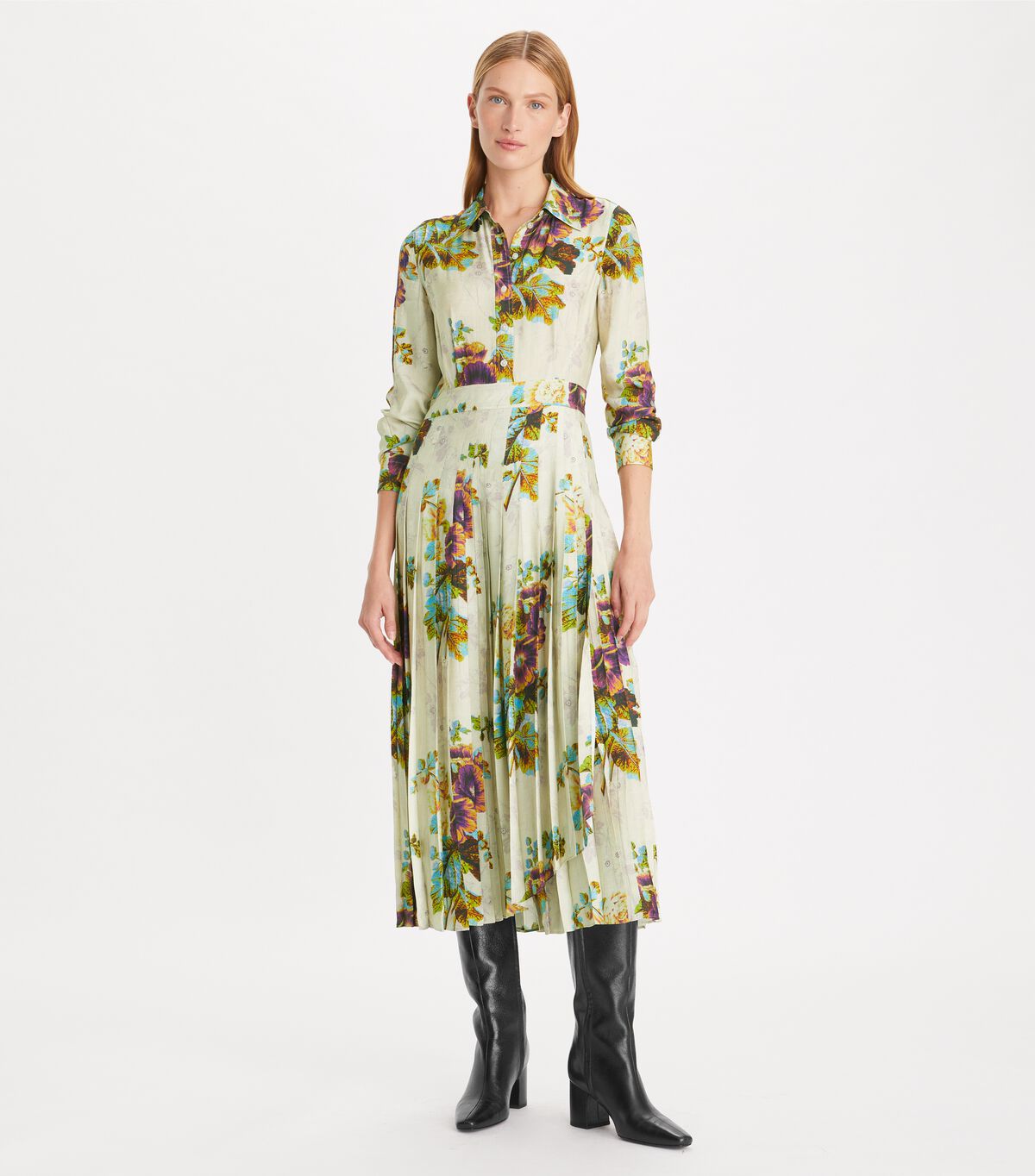 tory burch pleated viscose shirtdress