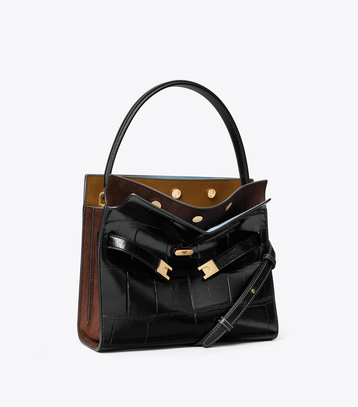 tory burch small lee radziwill croc embossed double bag