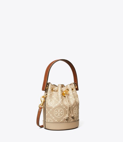 T Monogram Contrast-Embossed Mini Bucket Bag