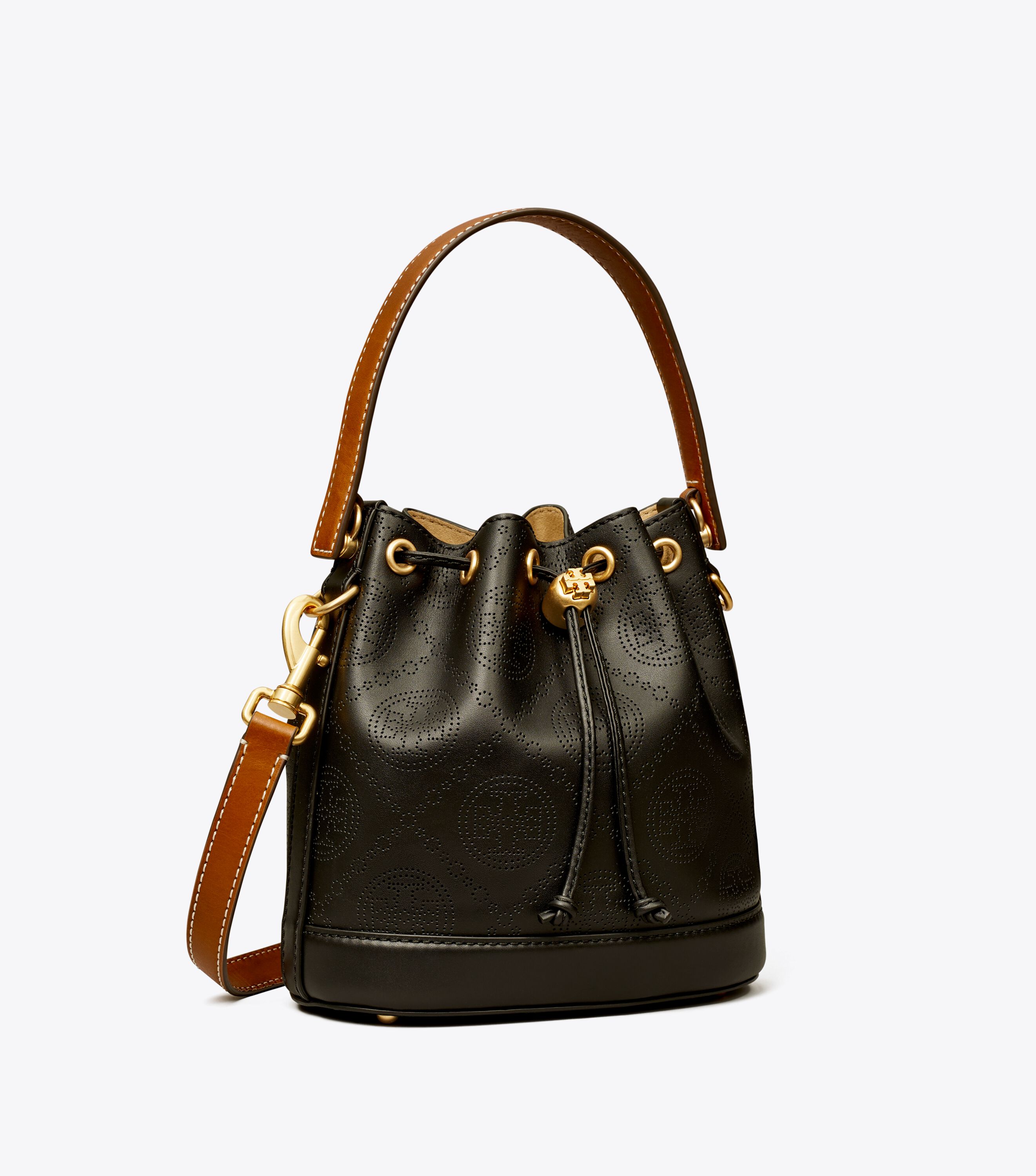 T Monogram Perforated Bucket Bag, Black | Tory Burch KSA