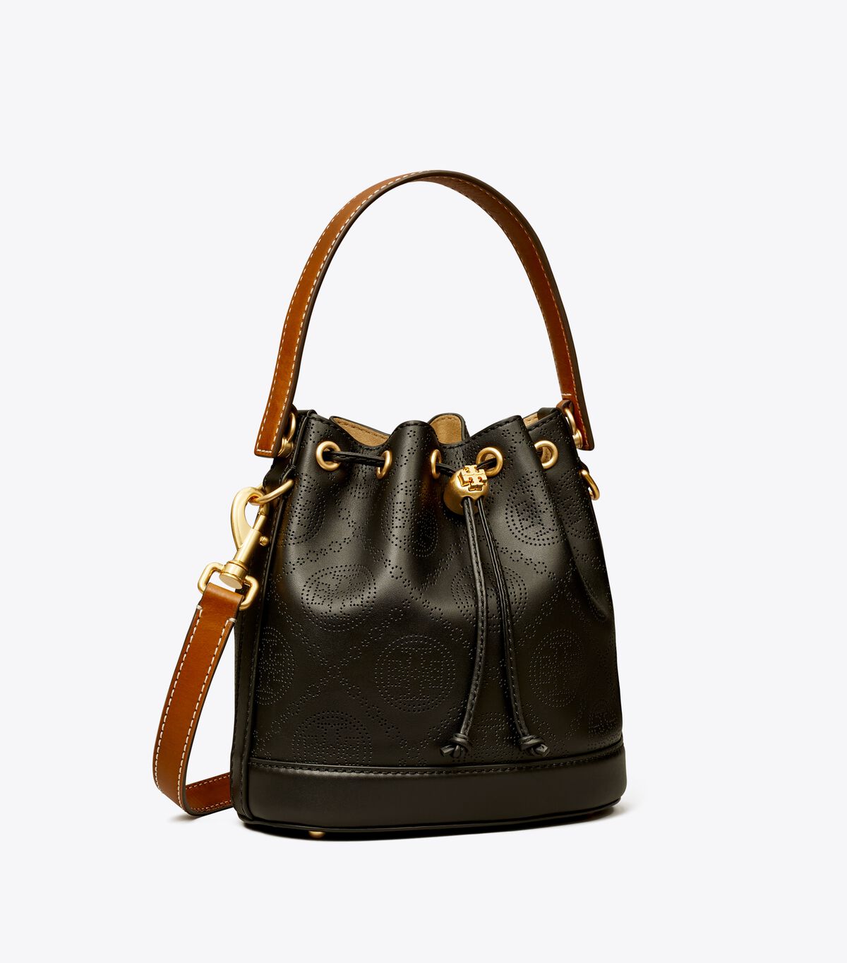 tory burch t monogram perforated bucket bag
