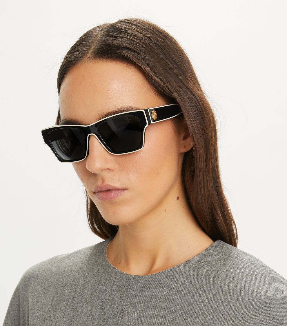 Tory Burch Outlined Rectangle Sunglasses OUTLINED RECTANGLE BLACK/IVORY 7207U200487 TORY BURCH main image 2