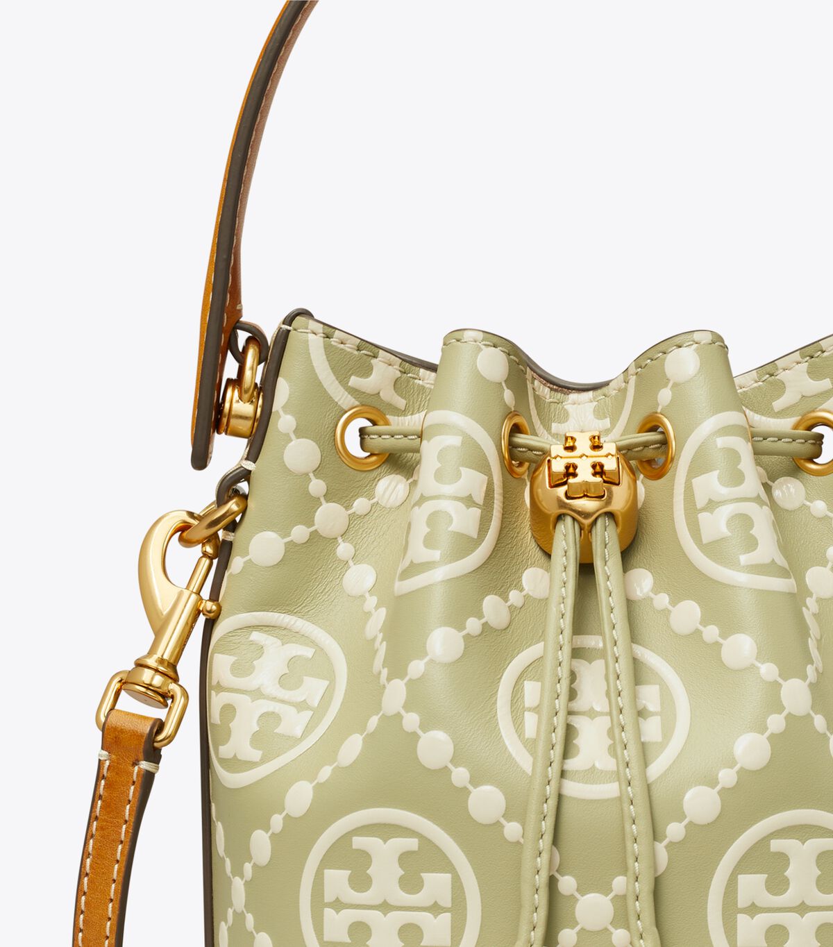 tory burch t monogram contrast embossed mini bucket bag