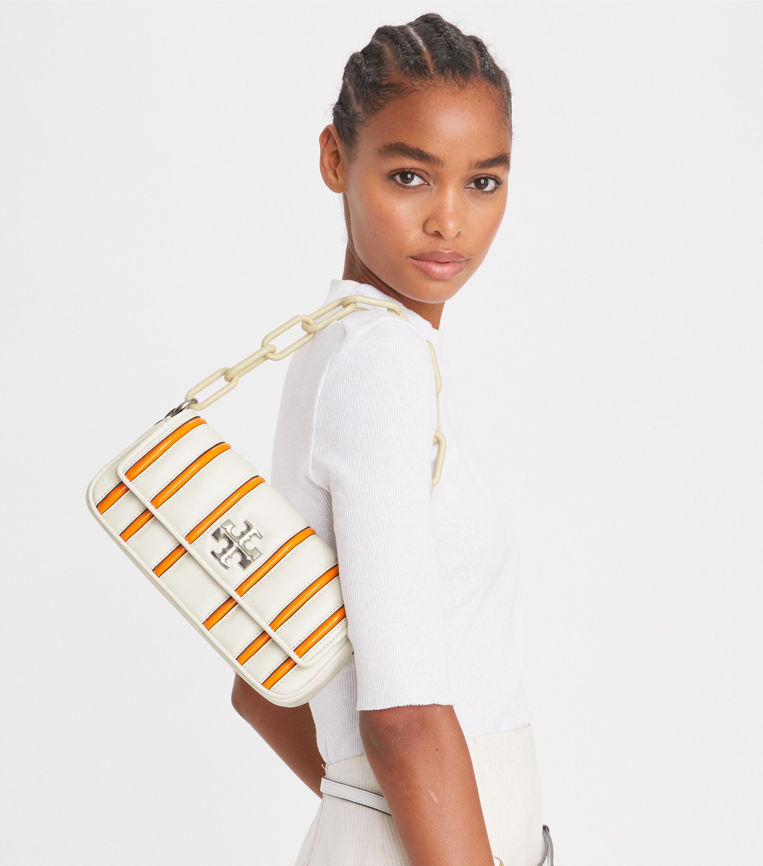 Small Kira Bombe Stripe Flap Shoulder Bag View All Tory Burch